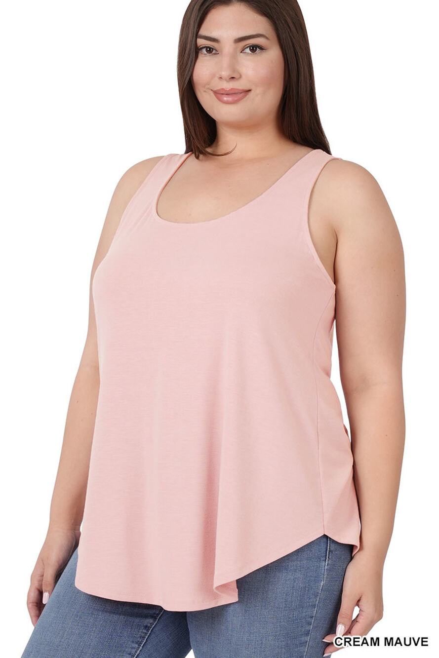 2X Cream Mauve Scoop Neck Round Hem Tank Top Zenana Plus size comfy cool